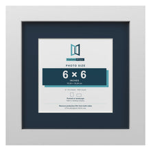 White 9 x 9 inch picture frame with a Pacific Blue mount for a 6 x 6 inch photo