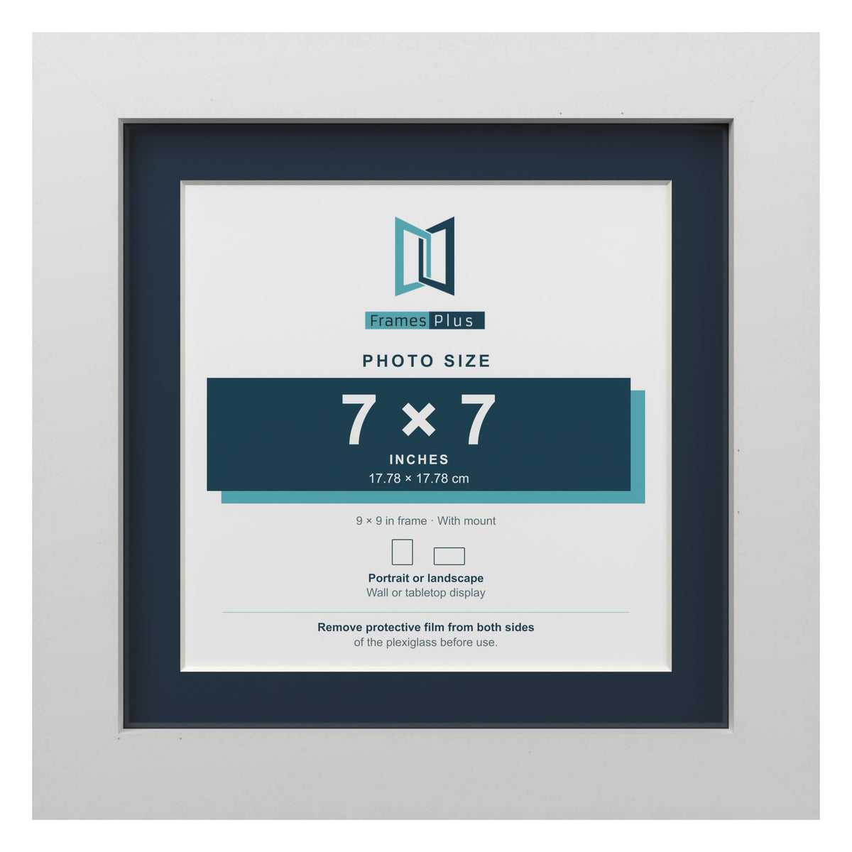 White 9 x 9 inch picture frame with a Pacific Blue mount for a 7 x 7 inch photo