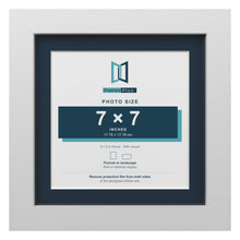 White 9 x 9 inch picture frame with a Pacific Blue mount for a 7 x 7 inch photo