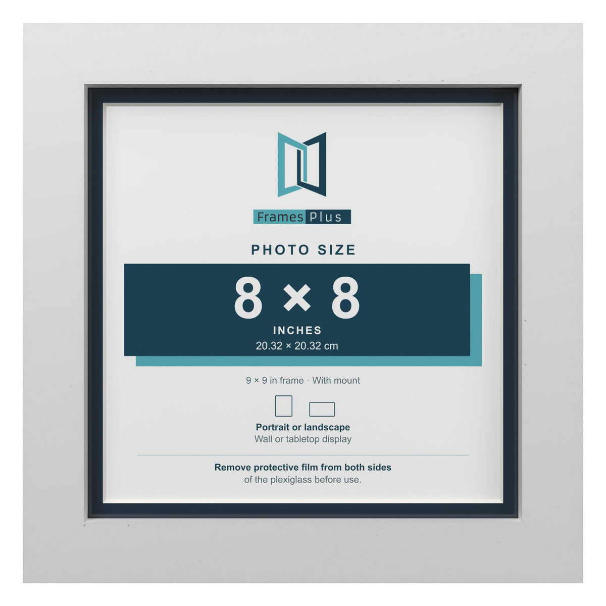 White 9 x 9 inch picture frame with a Pacific Blue mount for an 8 x 8 inch photo