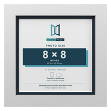White 9 x 9 inch picture frame with a Pacific Blue mount for an 8 x 8 inch photo