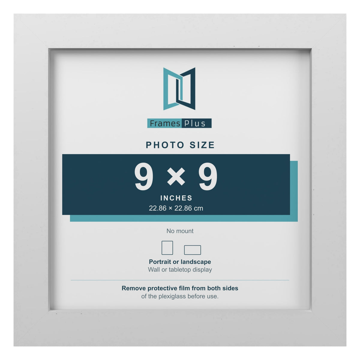 White picture frame for a 9 x 9 inch photo