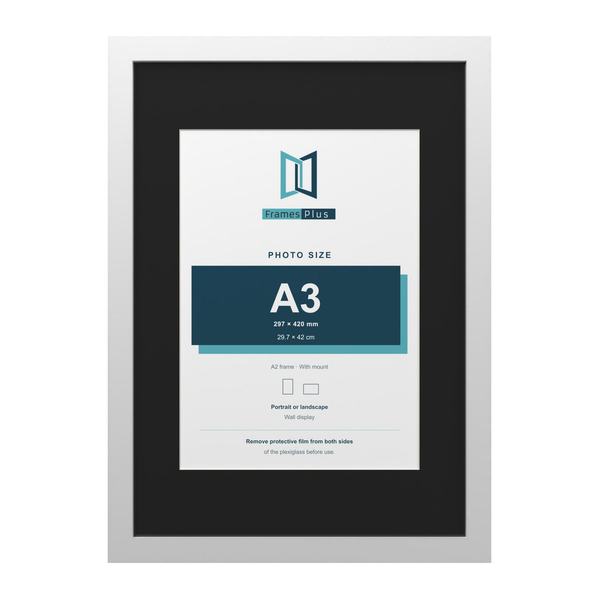 White A2 picture frame with a black mount for an A3 photo