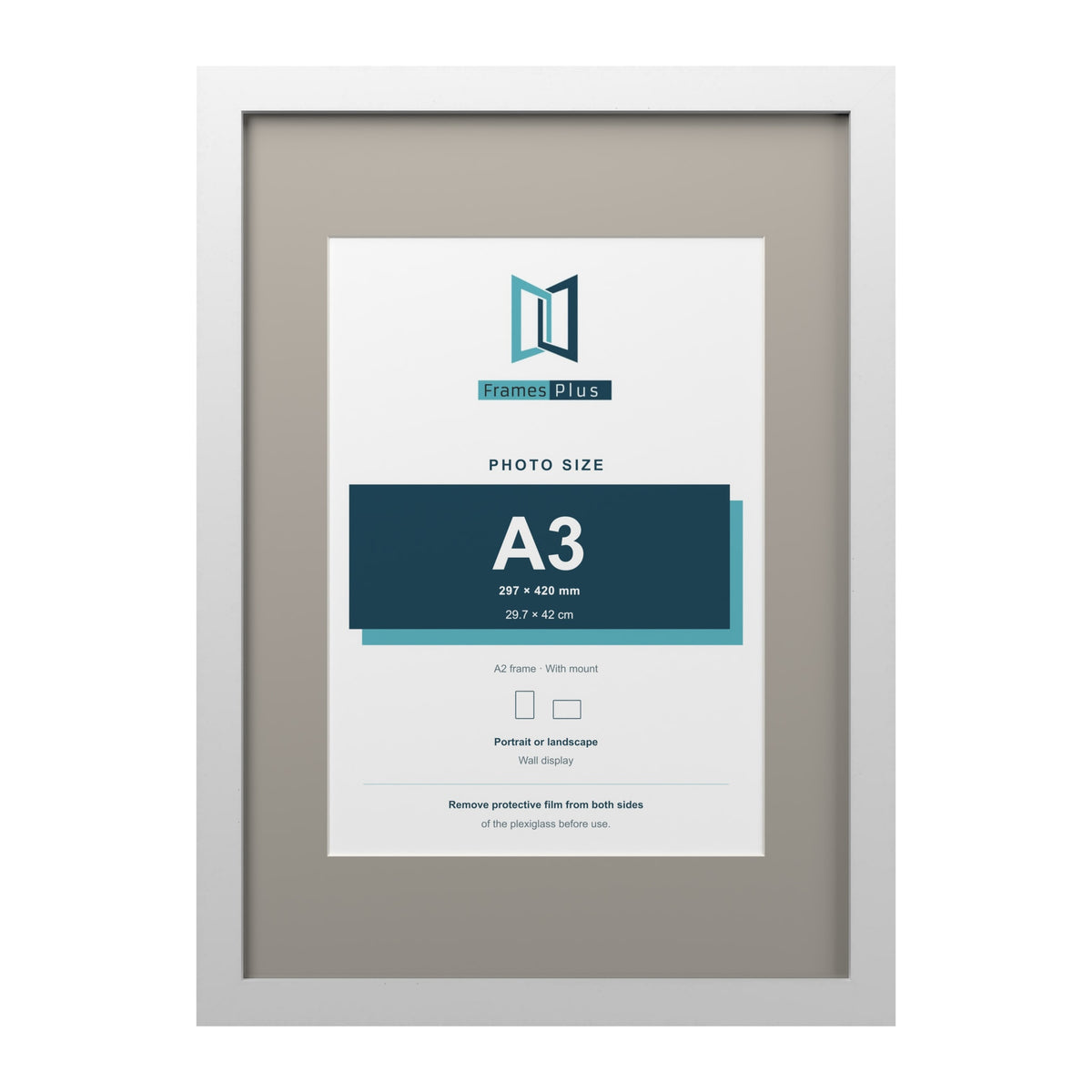 White A2 picture frame with a Dawn Grey mount for an A3 photo