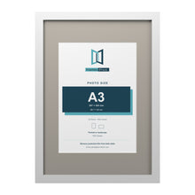 White A2 picture frame with a Dawn Grey mount for an A3 photo