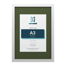 White A2 picture frame with a green mount for an A3 photo