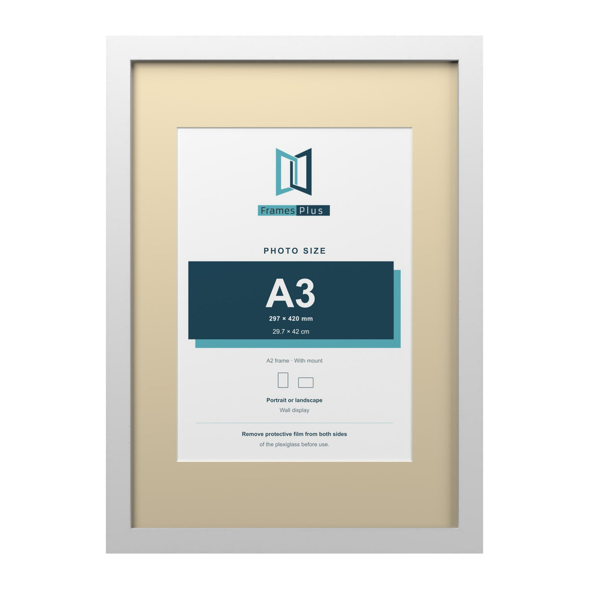 White A2 picture frame with an ivory mount for an A3 photo