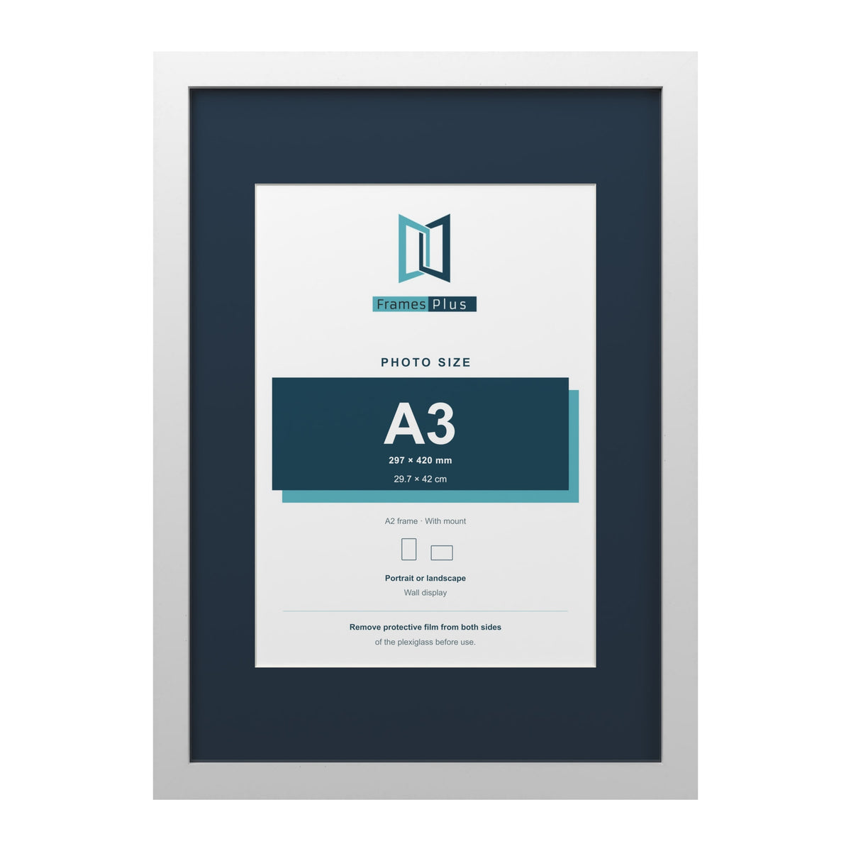 White A2 picture frame with a Pacific Blue mount for an A3 photo