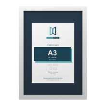 White A2 picture frame with a Pacific Blue mount for an A3 photo
