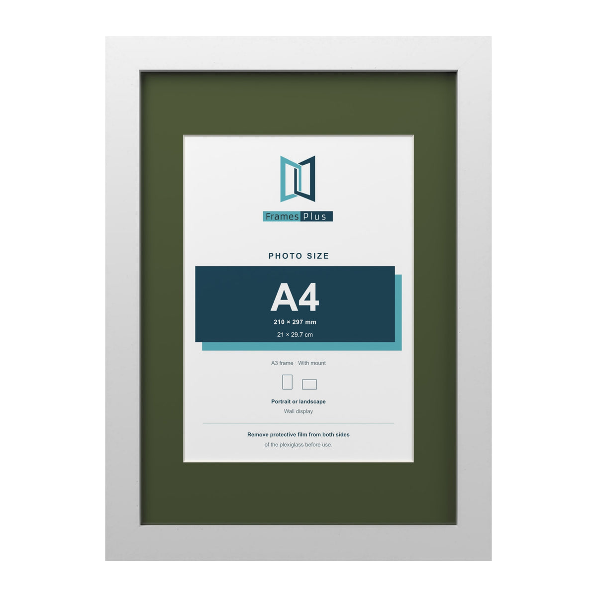 White A3 picture frame with a green mount for an A4 photo