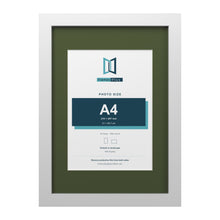 White A3 picture frame with a green mount for an A4 photo