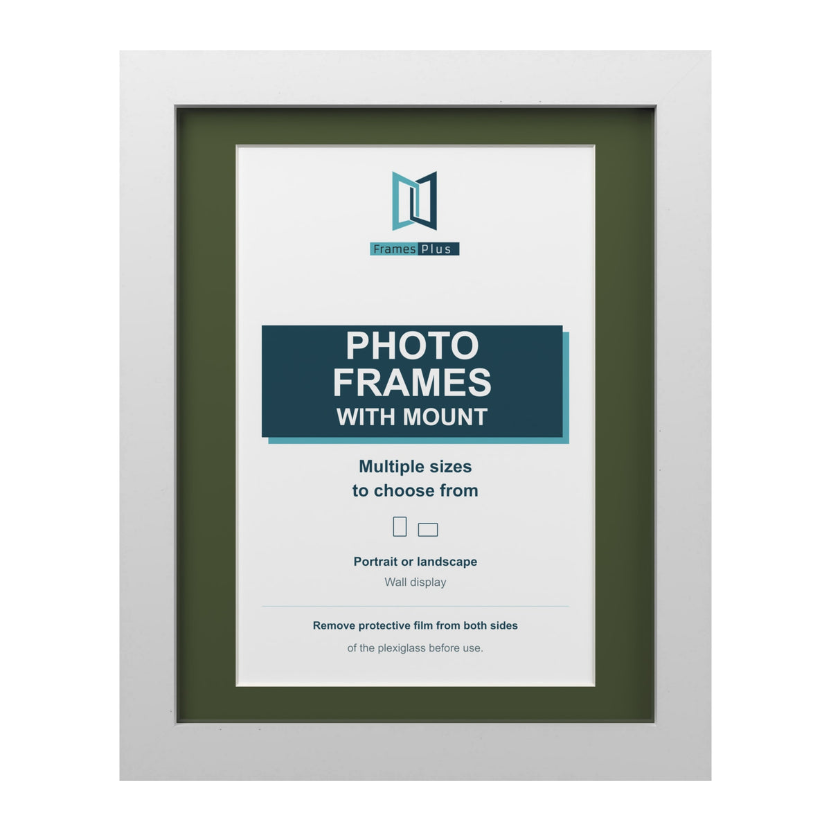 White picture frame with a green mount