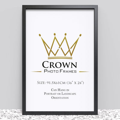 Crown Black White Oak Photo Frame for 91.5 x 61 cm (36x24 Inches) Picture Photo Poster, Hang on wall in both Landscape and Portrait