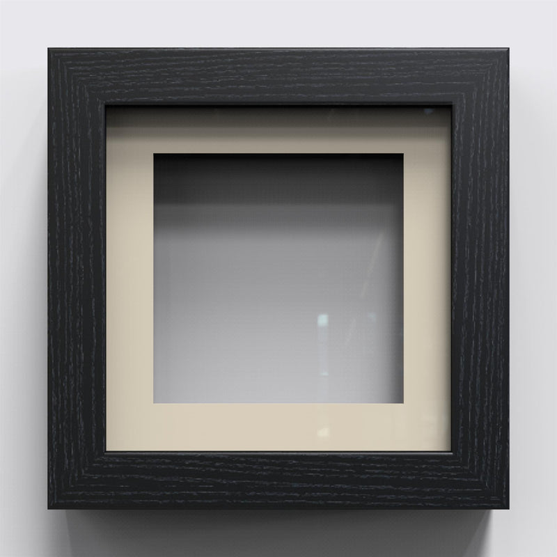 Box Range black display frame with ivory mount to showcase medals and memorabilia.