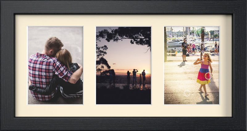 Modern multi-aperture photo frame for 3 pictures, displaying cherished memories in elegant design.