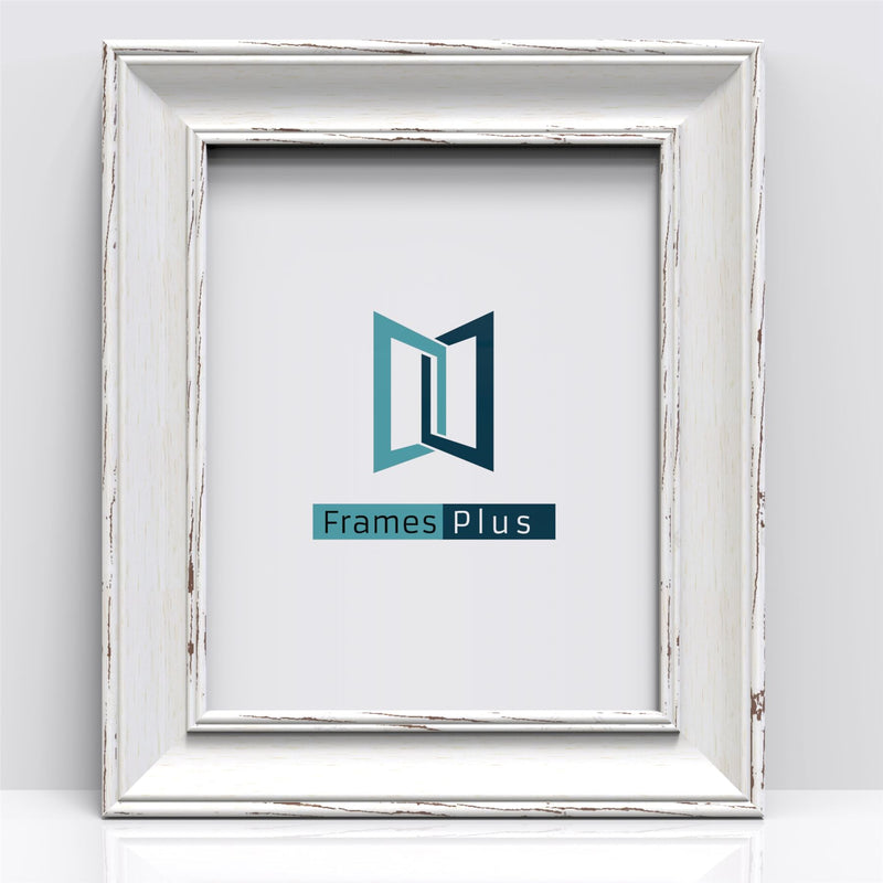 Cornwall Range white picture and poster frame showcasing the Frames Plus logo with a classic design.