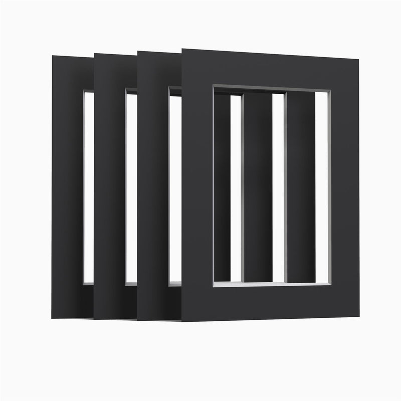 Black picture mounts pack of 8, precision bevel-cut, perfect for enhancing photos and artwork in frames.