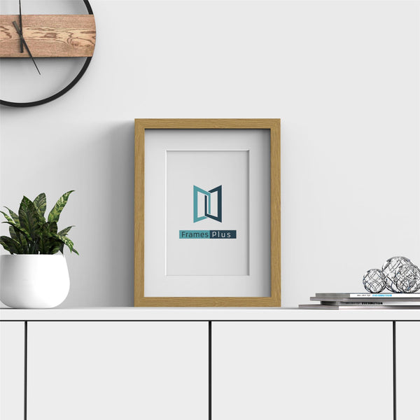 Sleek Range Oak Picture Photo Poster Frame with White Mount - Framesplus.co.uk