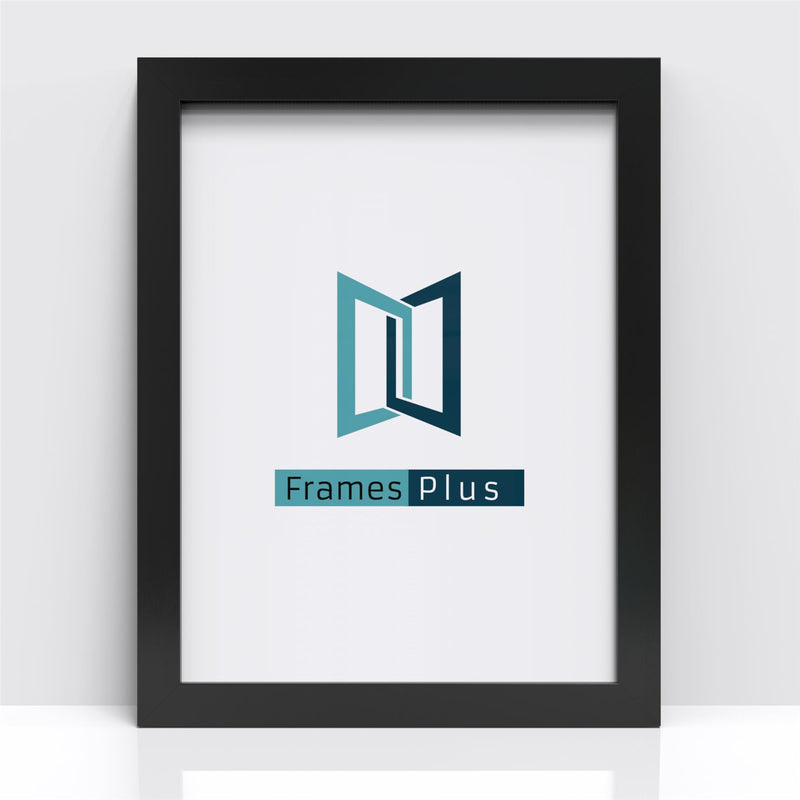 Frames Plus logo displayed in a black picture and poster frame with a modern design.