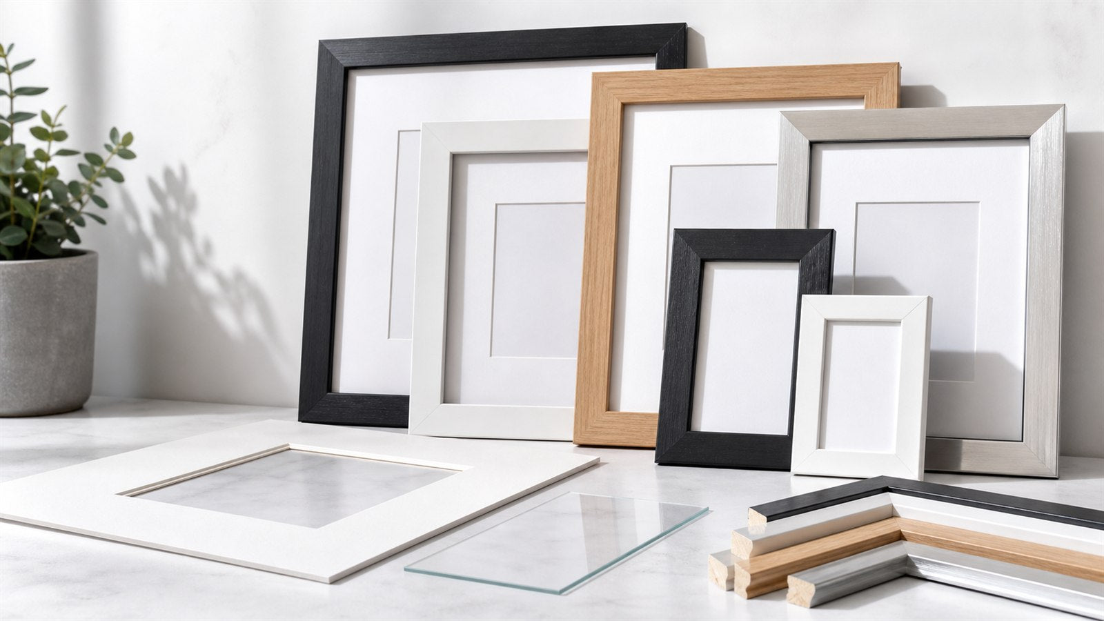Selection of standard picture frames, mount board and plexiglass options