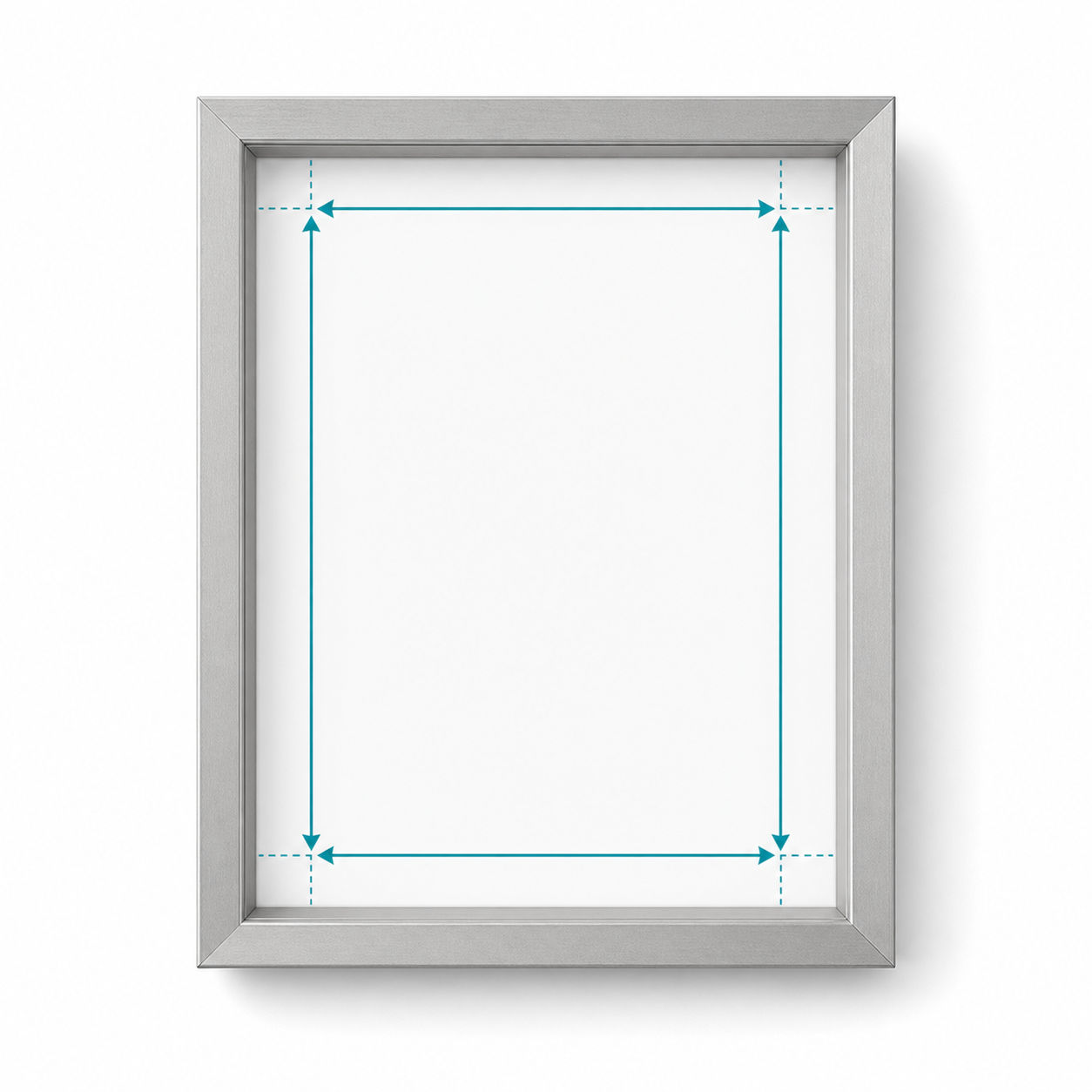 Picture frame with teal inside measurement arrows